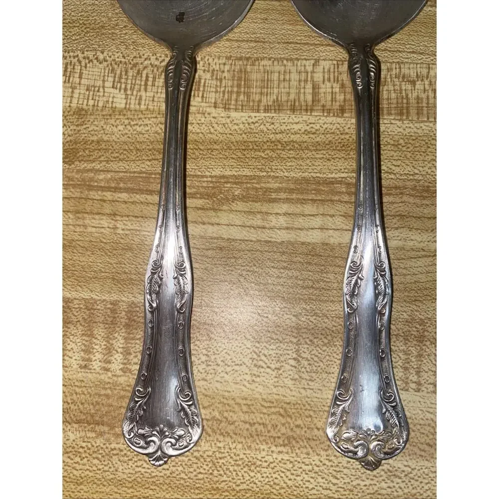 Set Of 2 National Double Tested Silverplated Queen Elizabeth Round Spoons